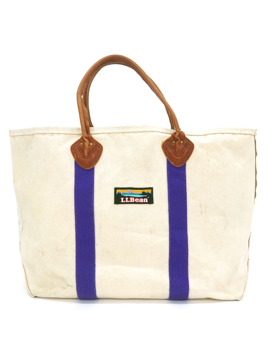 80'S～ L.L.BEAN BOAT AND TOTE LEATHER HANDLE NATURAL/PURPLE | NEW