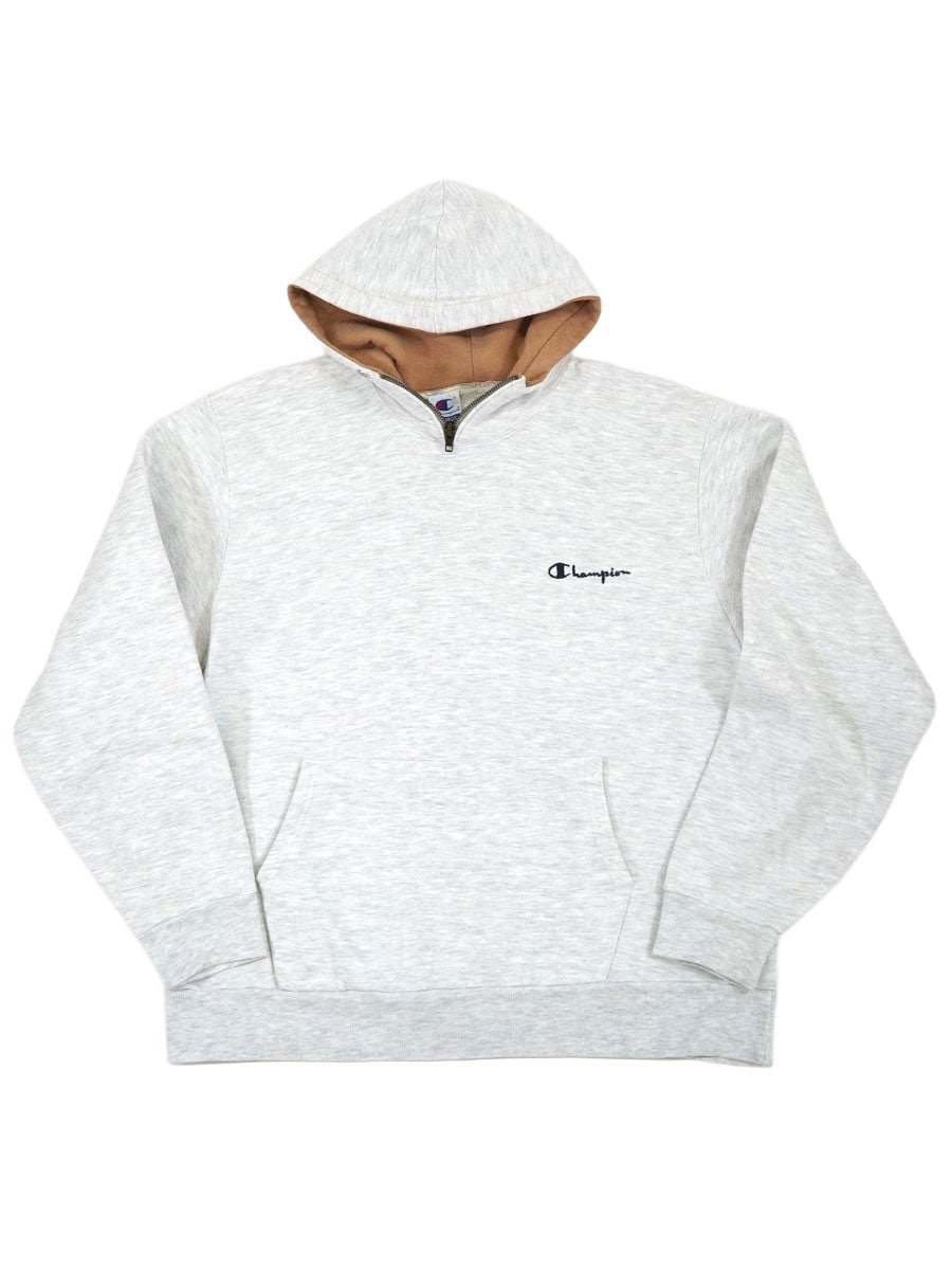 90'S CHAMPION H/Z HOODED SWEAT SHIRT LIGHT GREY/BROWN (SIZE.X