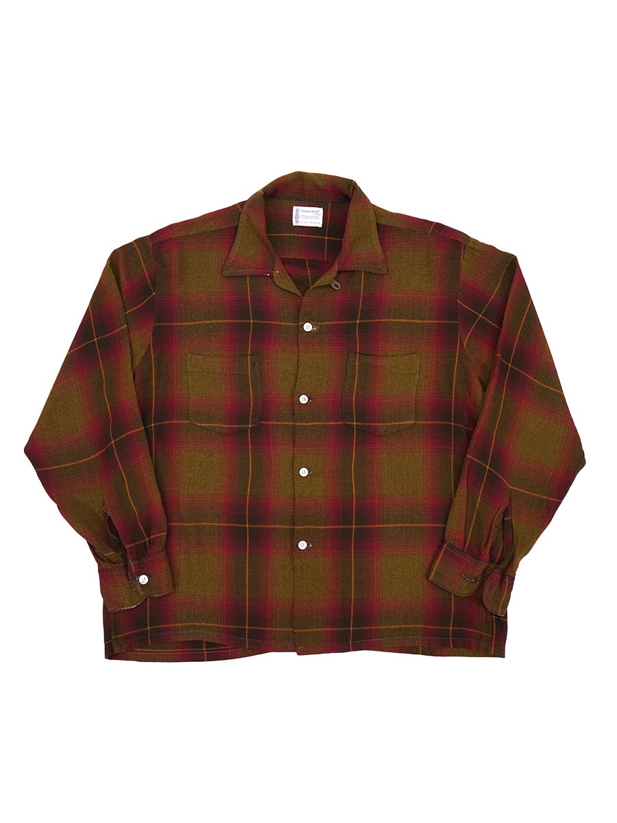 60'S PENNEY'S TOWNCRAFT RAYON WOVEN SHADOW PLAID SHIRT (SIZE.LARGE