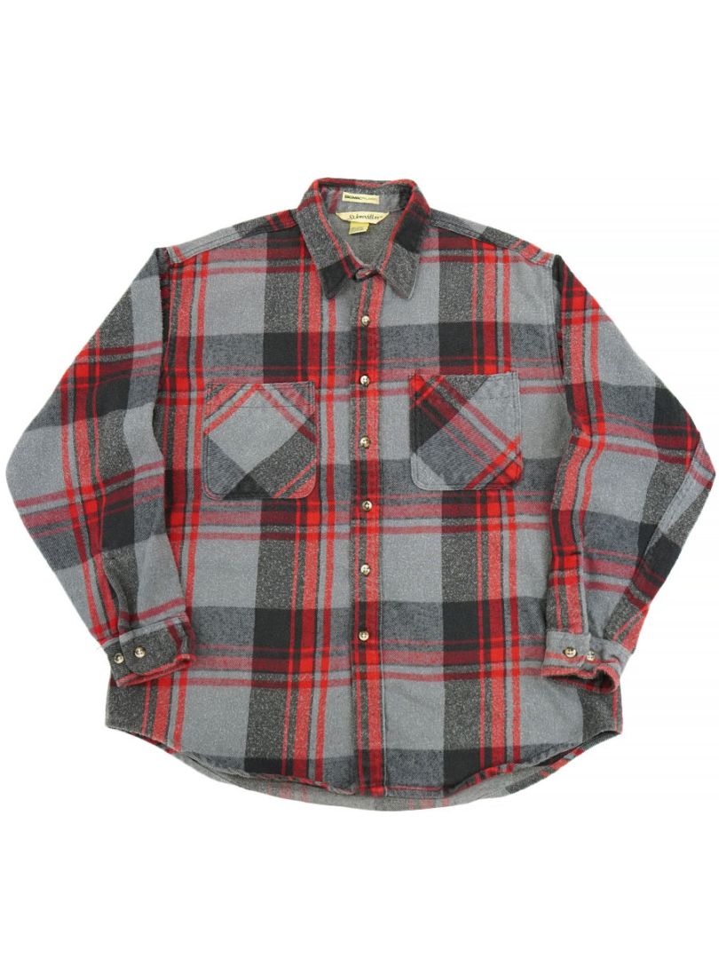 80'S ST.JOHN'S BAY PLAID FLANNEL SHIRT (SIZE. X LARGE) MADE IN USA