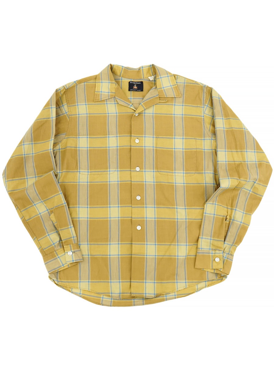 60'S SIR WILLIAM ALL COTTON PLAID LOOP COLLAR L/S SHIRT (SIZE. 15-15 1/2)