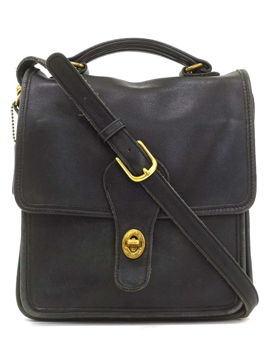 COACH LEATHER SHOULDER BAG BLACK ①