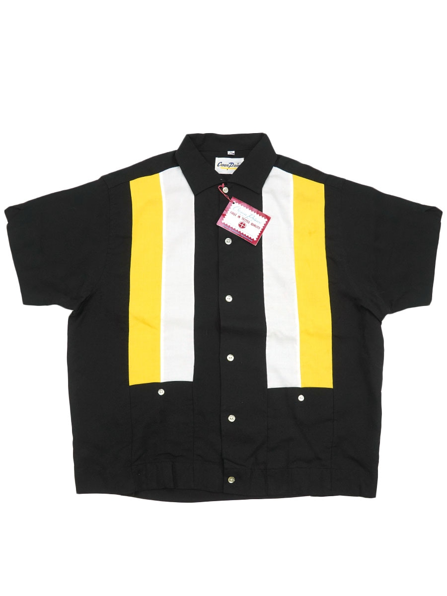 60'S CROWN PRINCE COLOR BLOCK BOWLING SHIRT BLACK (SIZE.LARGE) NOS