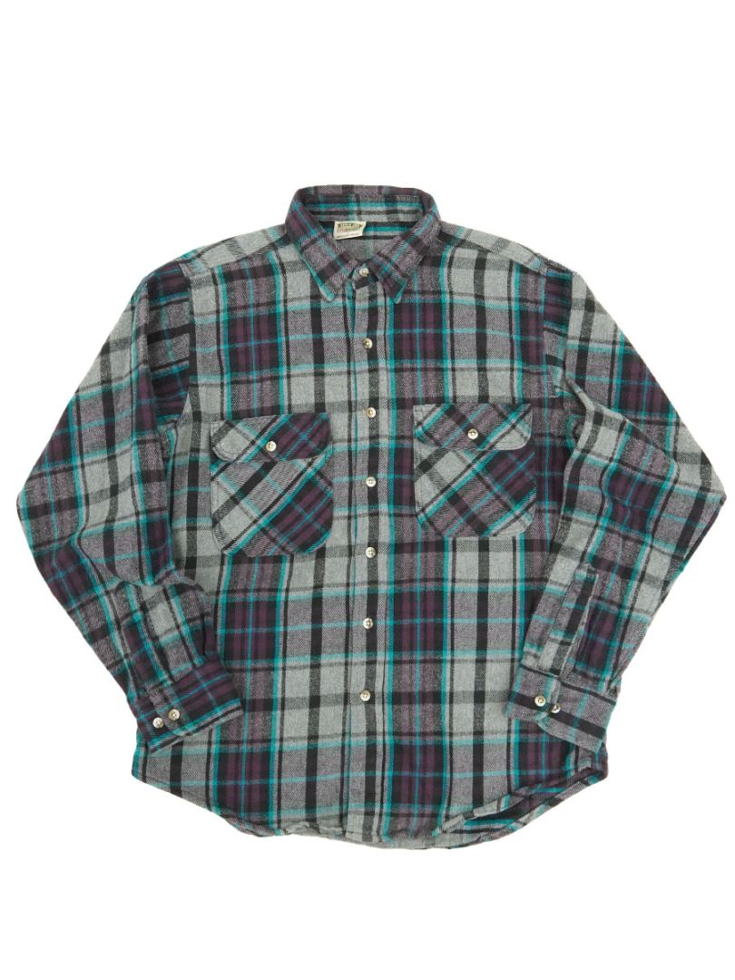 90'S FIVE BROTHER PLAID FLANNEL SHIRT (SIZE.LARGE)