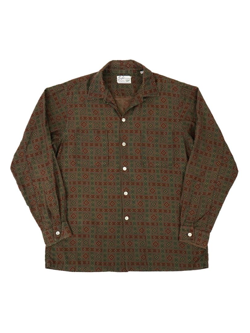 60'S SUAVE CLOTH PAISLEY PATTERN POLISHED COTTON L/S SHIRT (SIZE.MEDIUM)