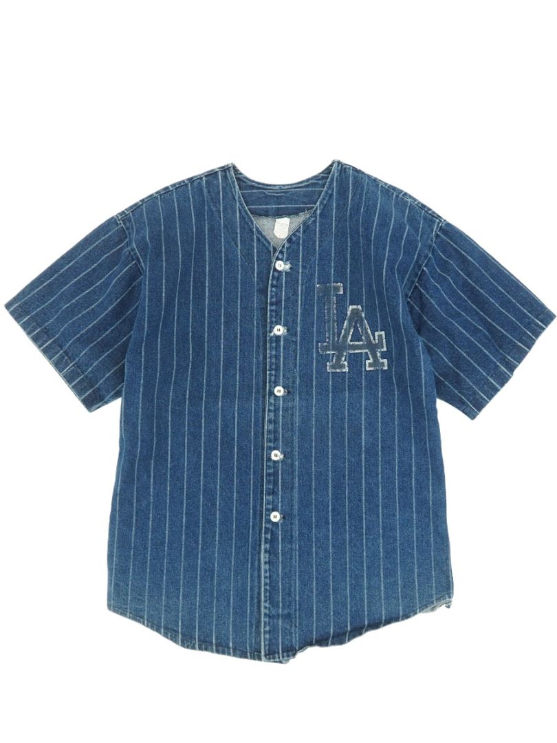 90's～ ''LOS ANGELES DODGERS'' デニム ベースボールシャツ 表記(L