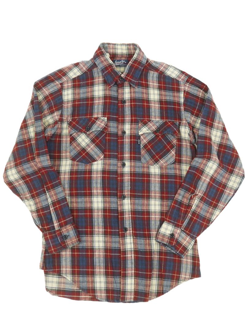 80's LEVI'S REGULAR FIT 好配色チェック柄 ライトフランネルシャツ 表記(M) USA製