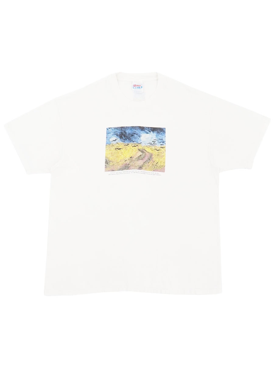 90's～ Hanes フィンセント・ファン・ゴッホ ''カラスのいる麦畑'' 両面プリントTシャツ ホワイト 表記(XL)