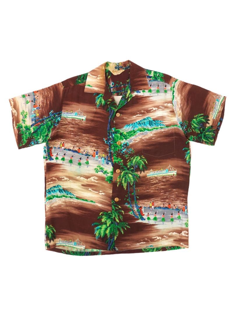 50s National マイアミスタイル ハワイアンシャツ パームツリー 50'S Iolani Sportswear of Hawaii ダイアモンドヘッド パームツリー