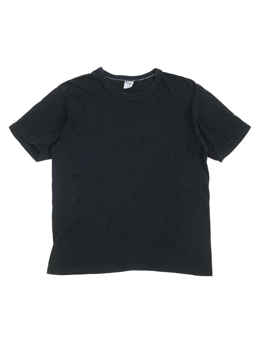 80's チャンピオン 無地 100%コットン Tシャツ ブラック 表記(L)