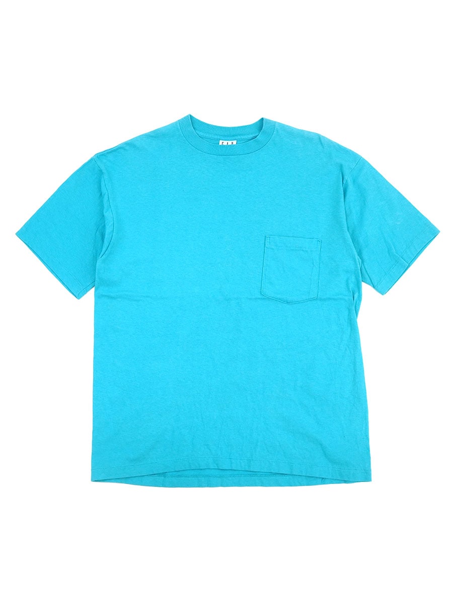 90's OLD GAP 無地 100%コットン ポケットTシャツ 水色 表記(M) USA製
