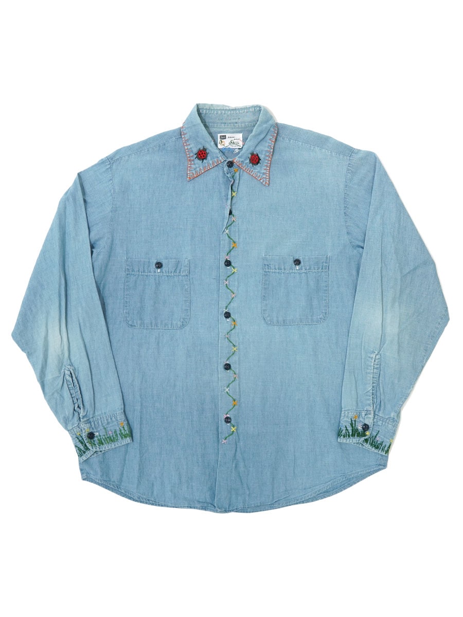 70's Sears 刺繍カスタム L/S シャンブレーシャツ 実寸(15位)