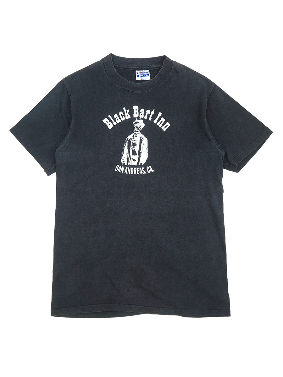 80's Hanes ''Black Bart Inn'' 両面プリント 100%コットン Tシャツ フェード ブラック 表記(M) USA製