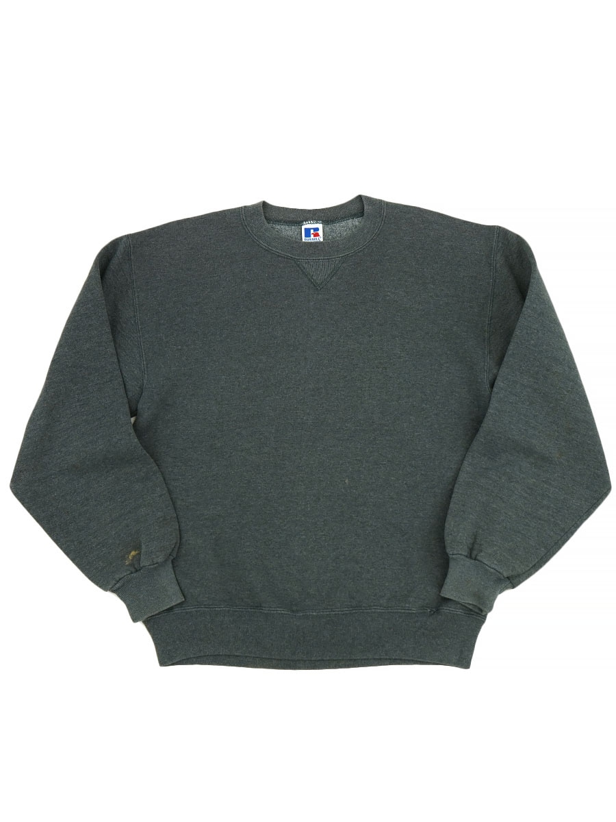 90's RUSSELL ATHLETIC 前V 無地スウェット チャコールグレー 表記(M
