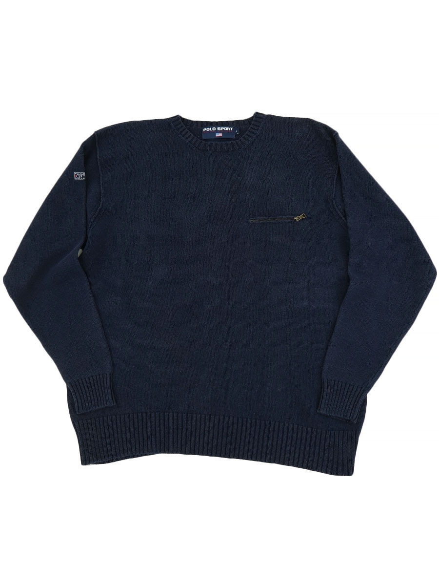 90’s Polo Sport コマンダーニットセーター 90's POLO SPORT ''US 67'' 100%コットンニット ジップポケット 表記(L