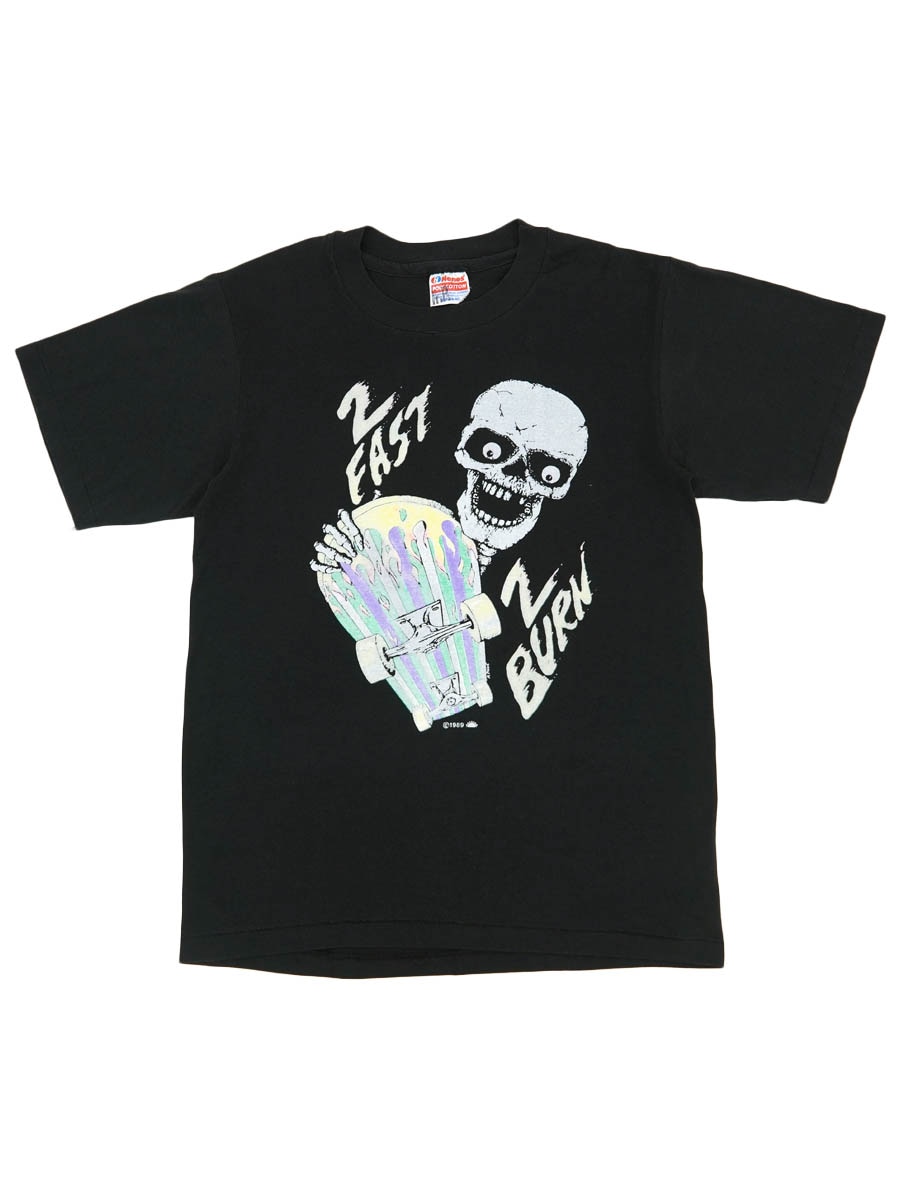 80's～ Hanes ''2 FAST 2 BURN'' スカル Tシャツ 表記(M) USA製