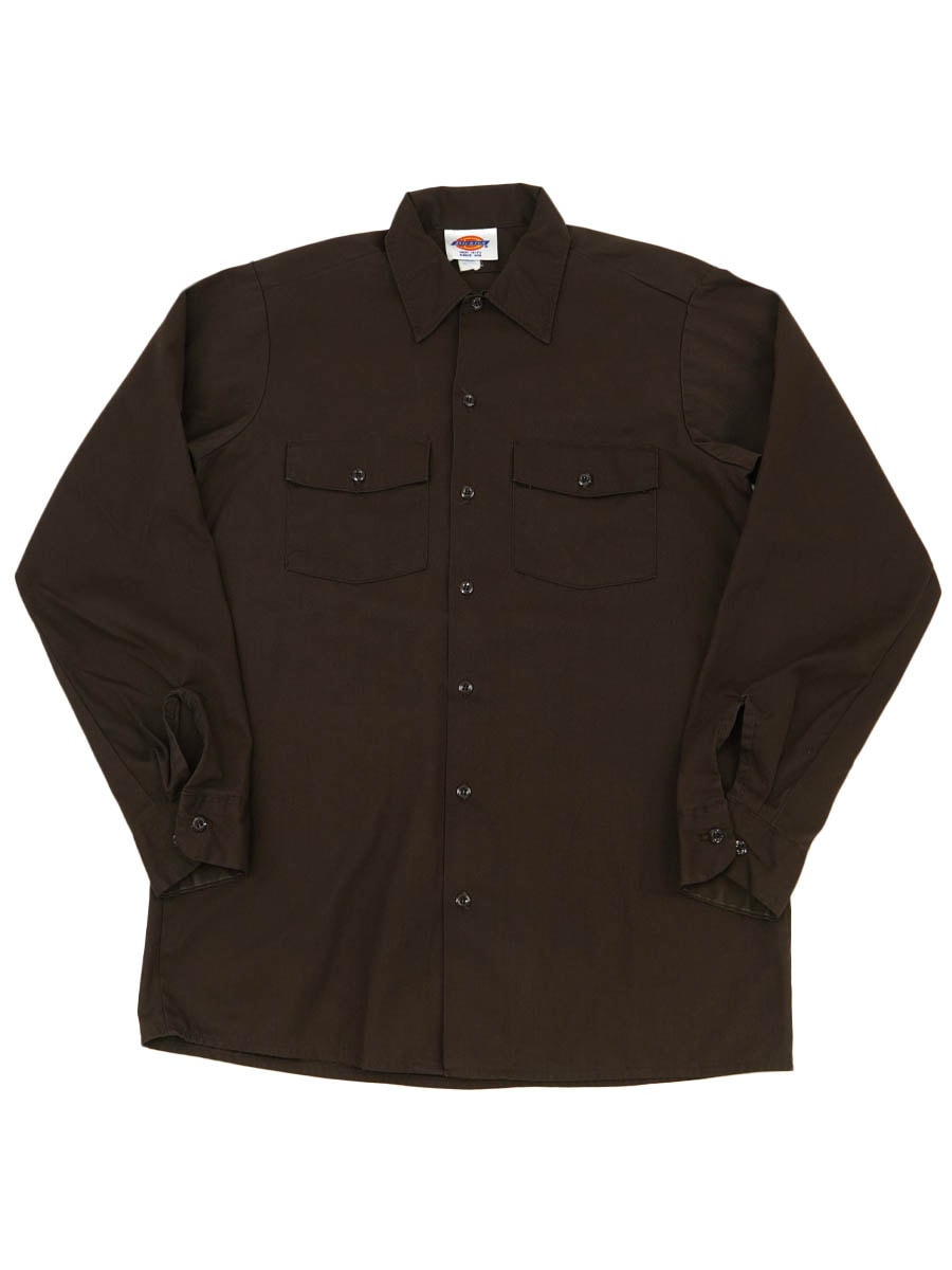 90's Dickies L/S ワークシャツ ブラウン 実寸(L) USA製 | すべての