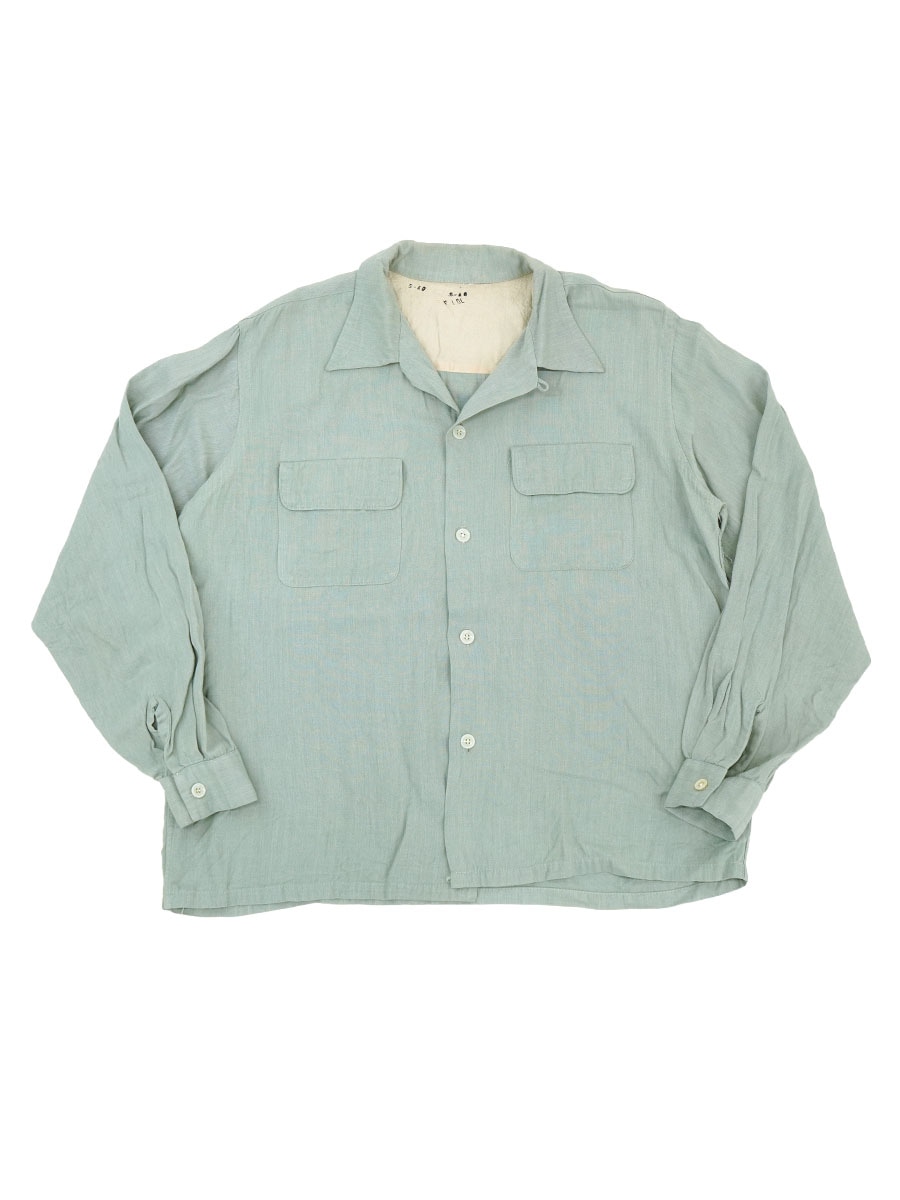 50's～ ループカラー レーヨンシャツ モスブルー 実寸(L位)