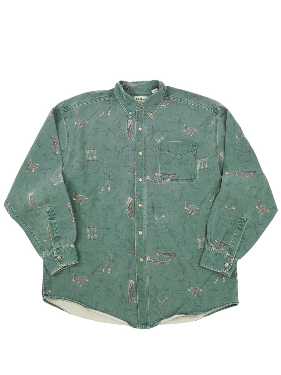90's L.L.Bean 100％コットン 総柄 ボタンダウンシャツ 表記(XL) USA製