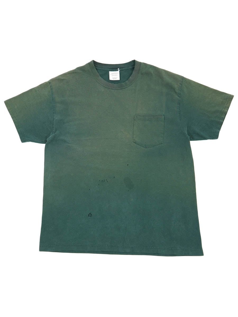 00's～ 無地 100％コットン ポケットTシャツ グリーン 表記(L) フェード