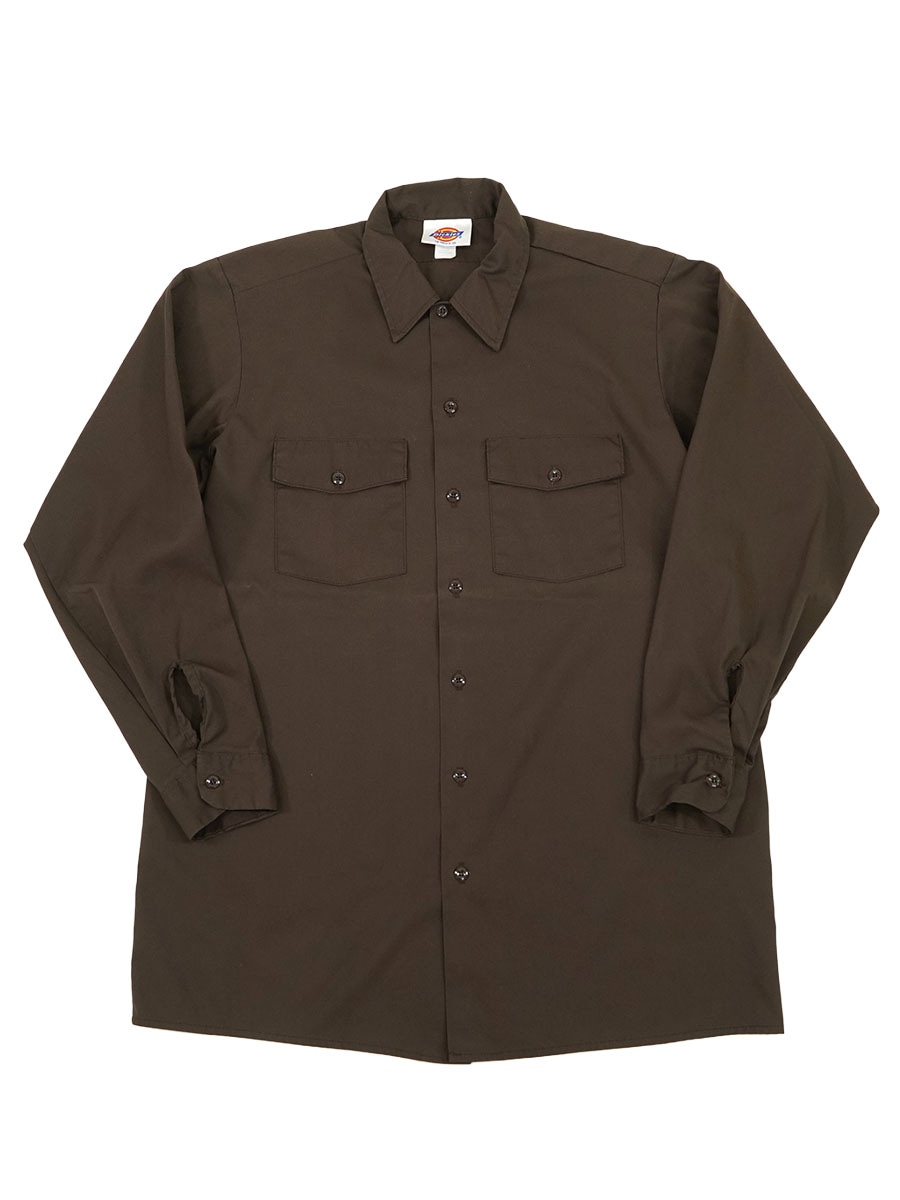 90's Dickies ワークシャツ ブラウン 表記(16-16 1/2) USA製 | NEW