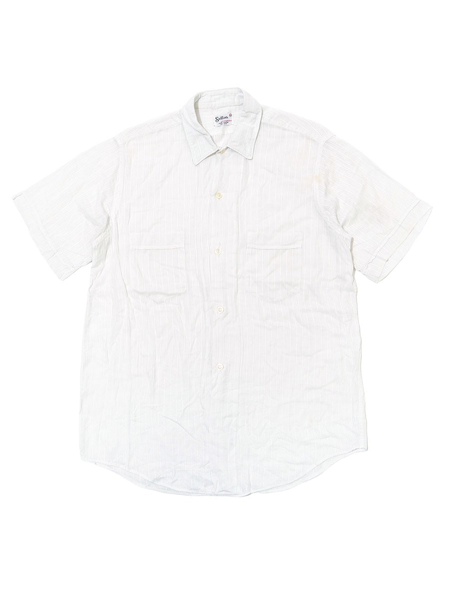 60's Shutton 織りストライプ柄 S/S コットンシャツ ホワイト 表記(15) 