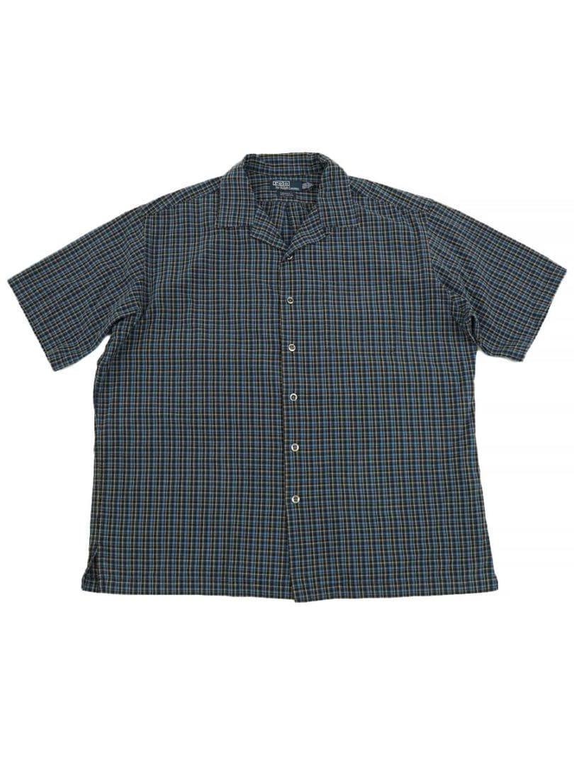 ラルフローレン CALDWELL 100％コットン ループカラー チェック 半袖シャツ 表記(XL)