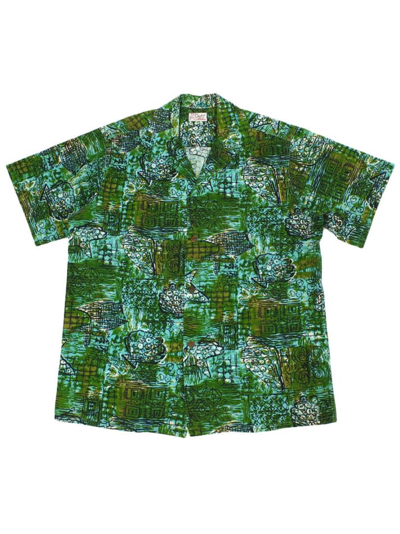 50's Ross Sutherland 貝柄 コットンハワイアンシャツ 実寸(L) NOS