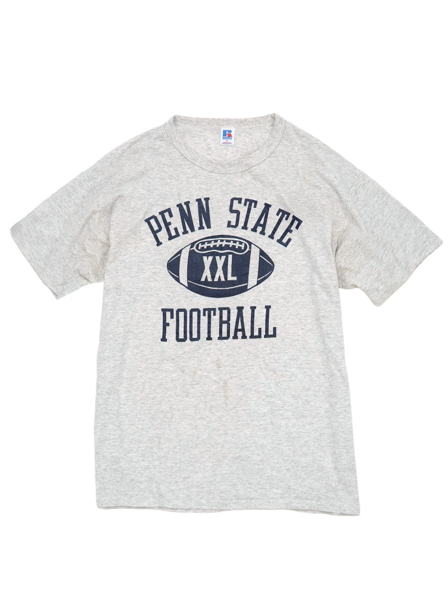 80's～ RUSSELL ATHLETIC ''PENN STATE FOOTBALL'' 3段プリント Tシャツ グレー 表記(XL) USA製