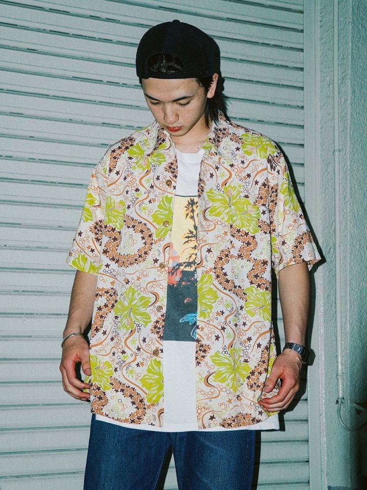 50's Surfriders Sportswear ループカラー ボタニカル柄 コットンハワイアンシャツ 表記(L)