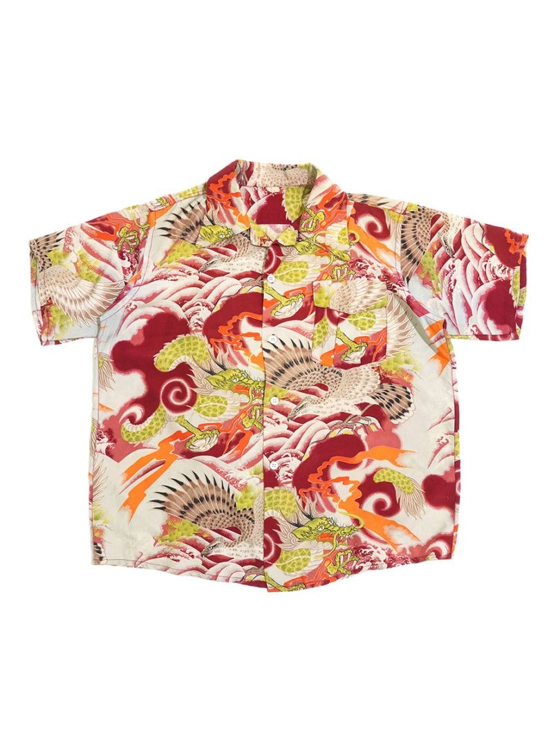 Y*A様 50s 和柄 シルク シャツ ヴィンテージ 検索 レーヨン ギ ャバジ 50's 龍/鷹 和柄 ループカラー S/S シルクシャツ 表記(L) | NEW ITEM