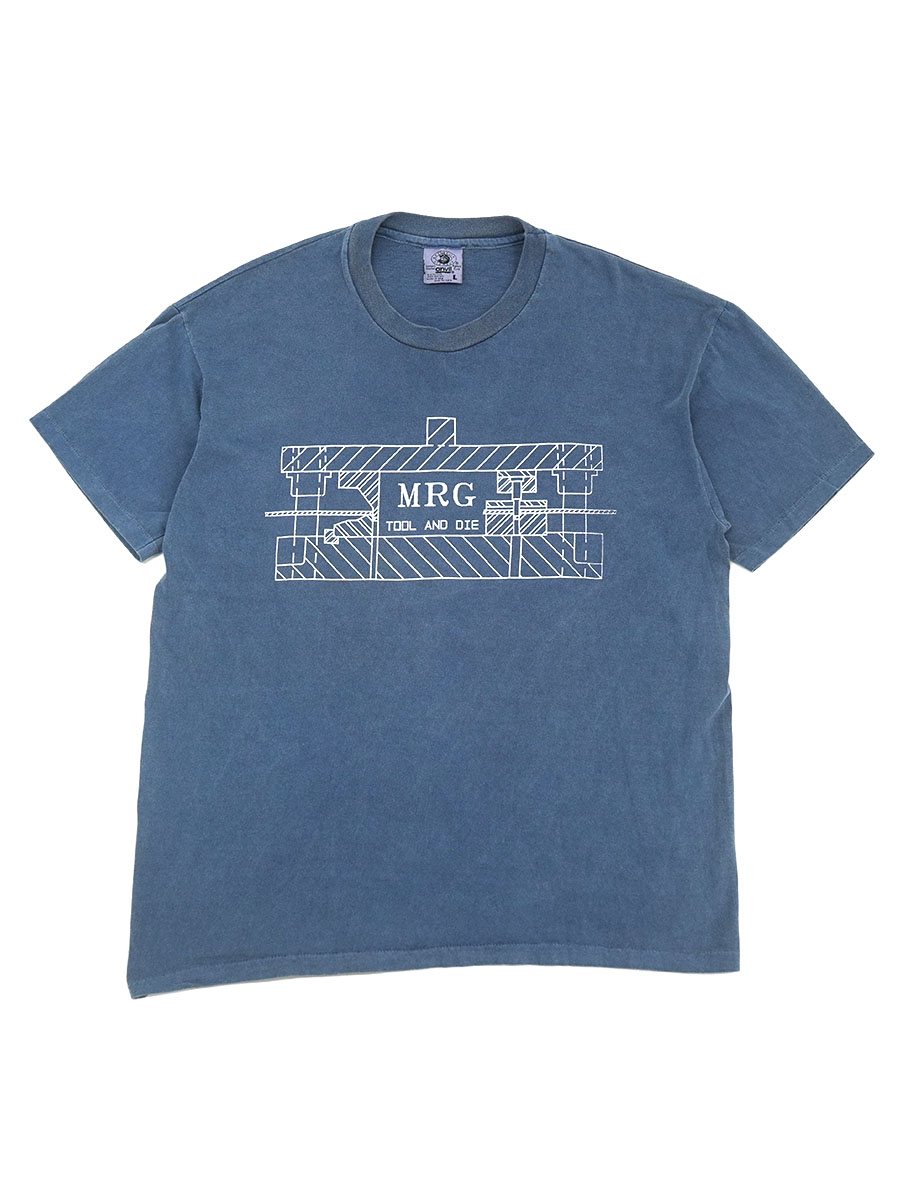90's anvil ''MRG TOOL AND DIE'' Tシャツ スモークネイビー 表記(L) USA製
