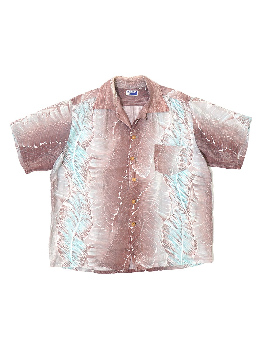 50's LINN'S フェザー柄 S/S レーヨンハワイアンシャツ 実寸(L)