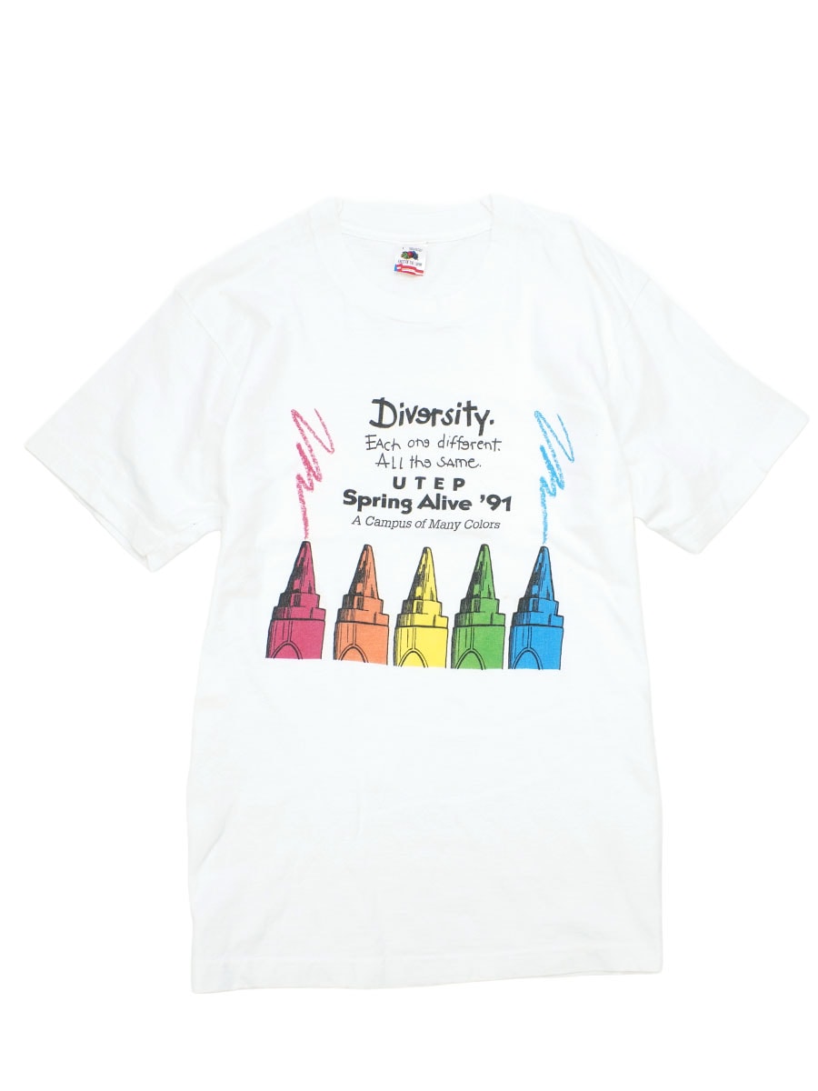 90's FRUIT OF THE LOOM ''Diversity. UTEP Spring Alive '91'' プリントTシャツ ホワイト 表記(L) USA製