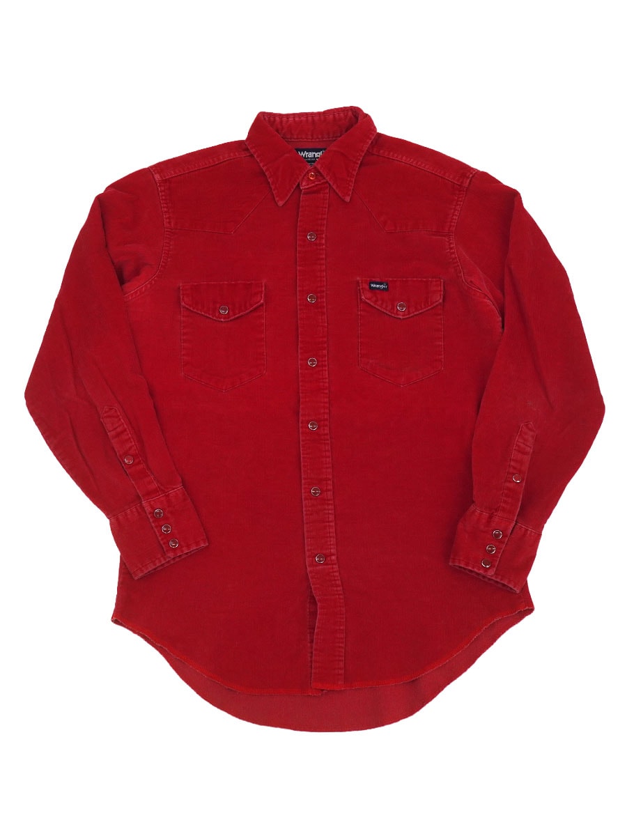 80's Wrangler コーデュロイ L/S ウエスタンシャツ レッド 表記(15 1/2×33) USA製