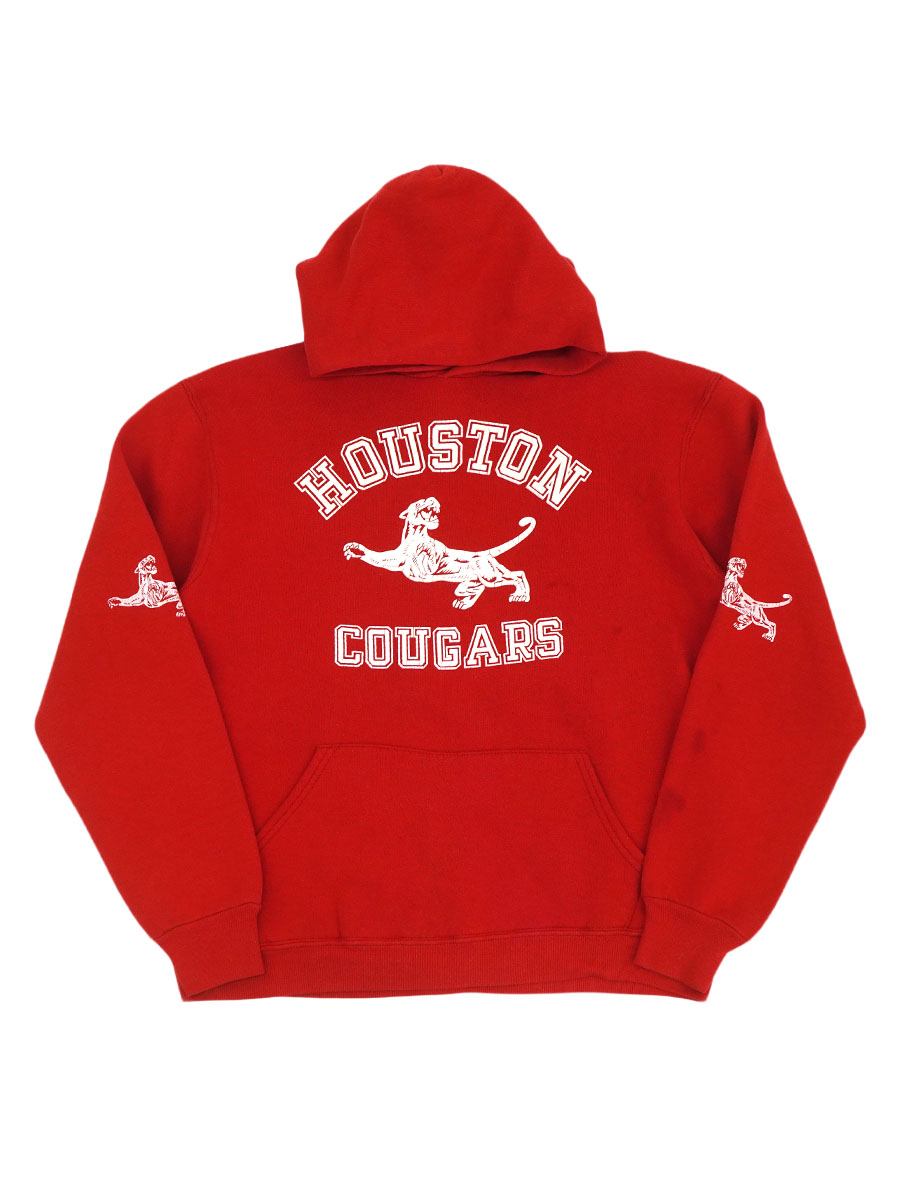 80's RUSSELL ATHLETIC ''HOUSTON COUGARS'' 袖プリント スウェットパーカ レッド 表記(M) USA製