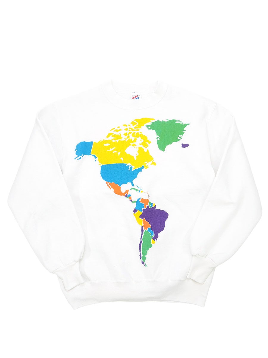 90's JERZEES SUPER SWEATS 世界地図 スウェット ホワイト 表記(M) USA