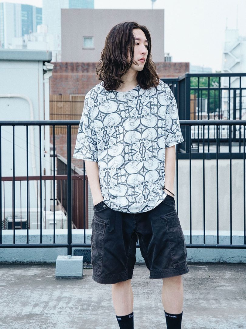 90's～ M.C.エッシャー スカル オールオーバープリントTシャツ 実寸(XL)