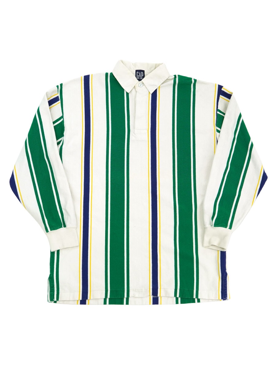 90's OLD GAP 100%コットン ロングスリーブ ラガーシャツ ストライプ柄