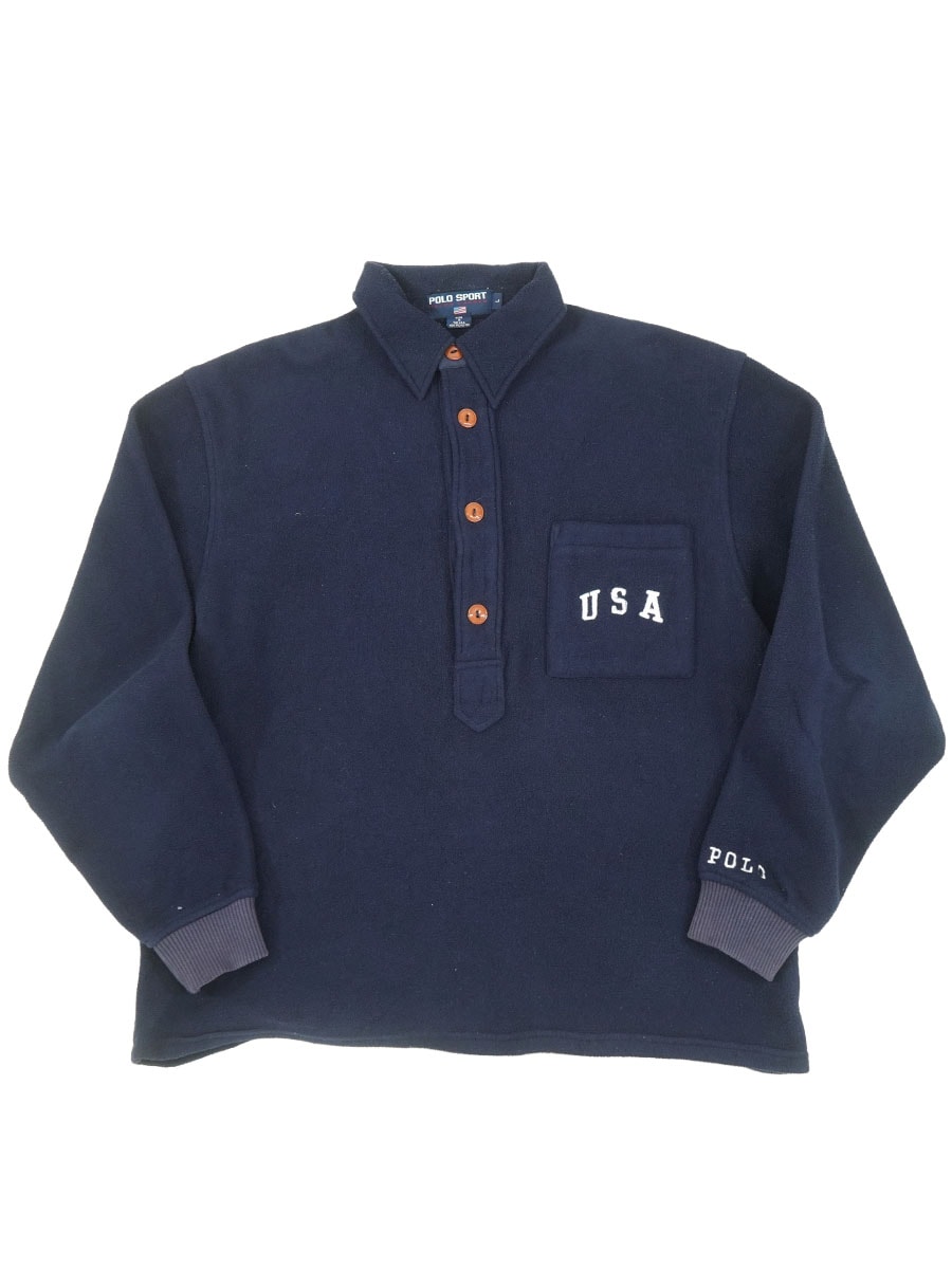 POLO SPORT ''USA'' ハーフボタン フリースジャケット ネイビー 表記(L