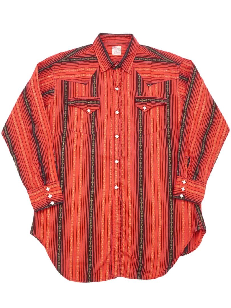 50's Levi's ショートホーン 好配色ストライプ ウエスタンシャツ 赤黒金 実寸(M位)
