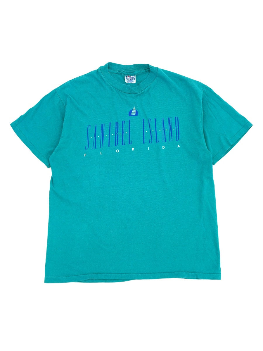 80's Hanes ''SANIBEL ISLAND'' 100%コットン Tシャツ ターコイズブルー 表記(L) USA製