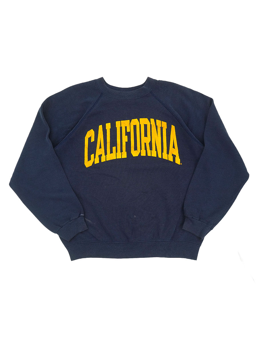 80's Hanes ''CALIFORNIA'' ラグランスリーブ クルーネックスウェット フェードネイビー 表記(L) USA製