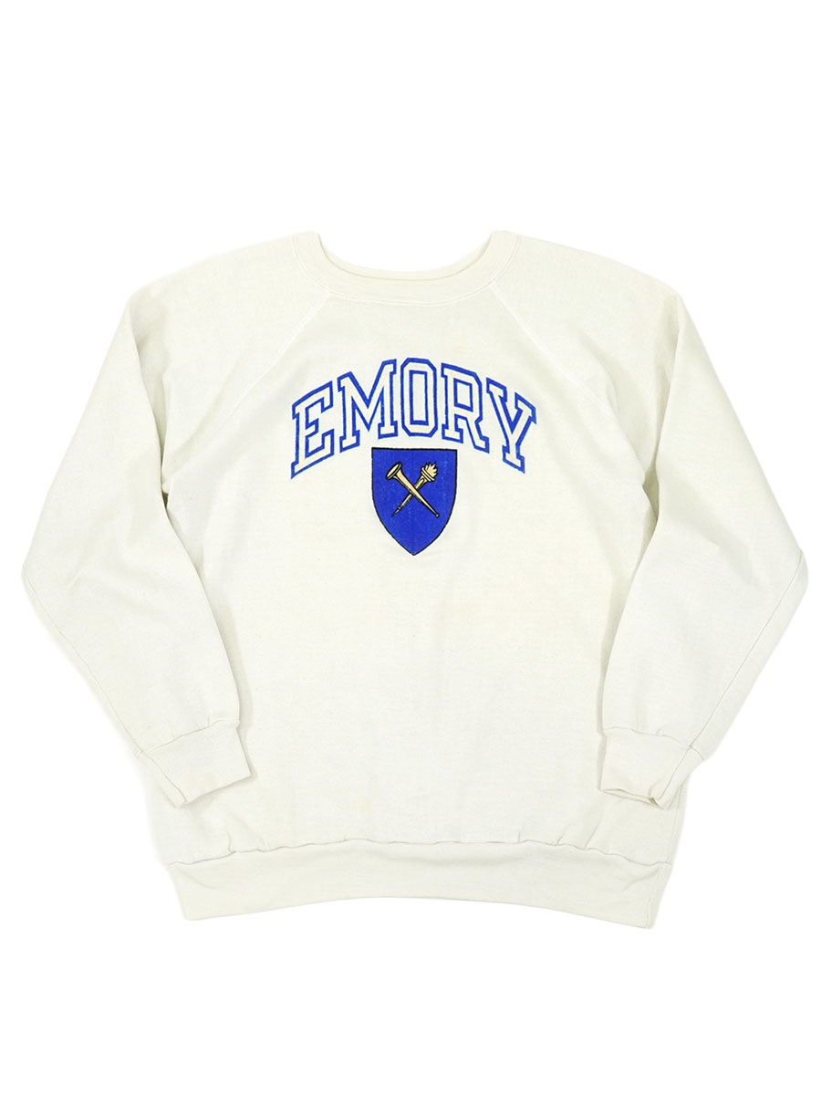 80's トリコタグ チャンピオン ''EMORY'' フェルトプリント スウェット ホワイト 表記(XL)