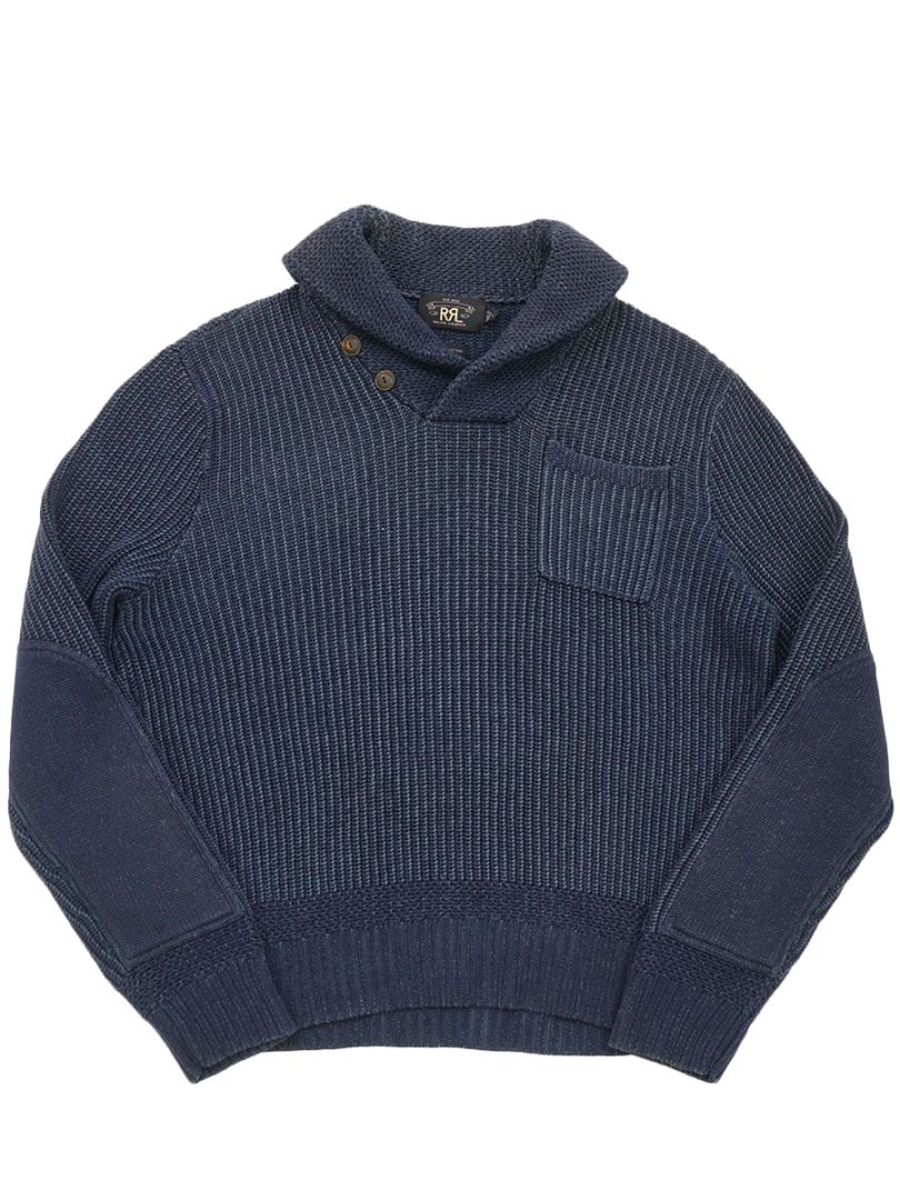 RRL 米国製 コットン ショールカラー セーター メンズ S〜Mサイズ RRL 100％コットン ショールカラー ニットセーター ネイビー 表記(L