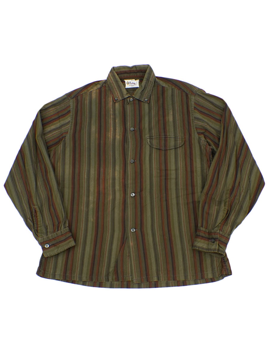 60's Brittany マルチストライプ柄 L/S 3点留め ボタンダウンシャツ 表記(M)