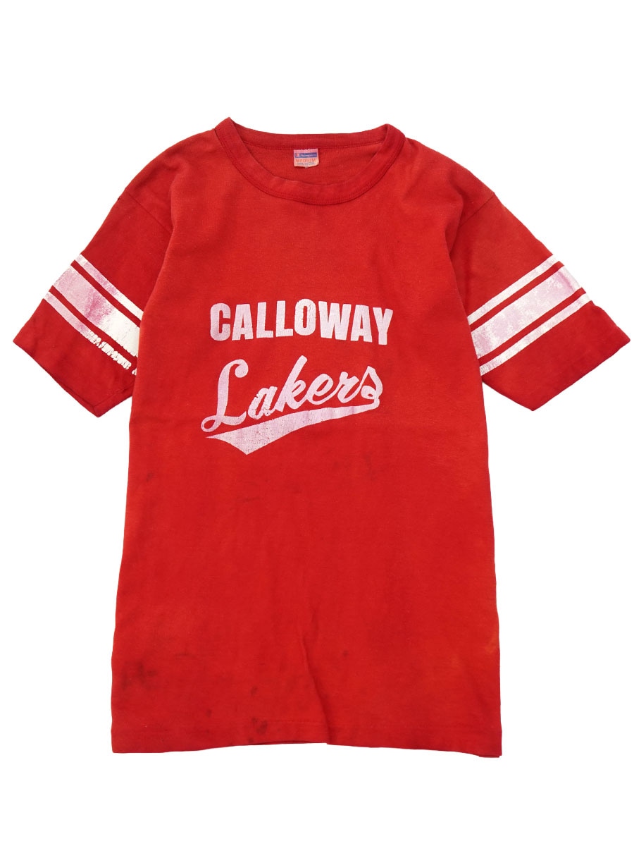 70s Vintage チャンピオン フットボールtee 赤 L バータグ 70's バータグ チャンピオン ''CALLOWAY Lakers'' フットボールTシャツ