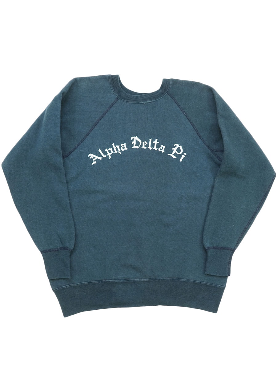 60's ''ALPHA DELTA PI'' ラグランスウェット ネイビー 実寸(L位