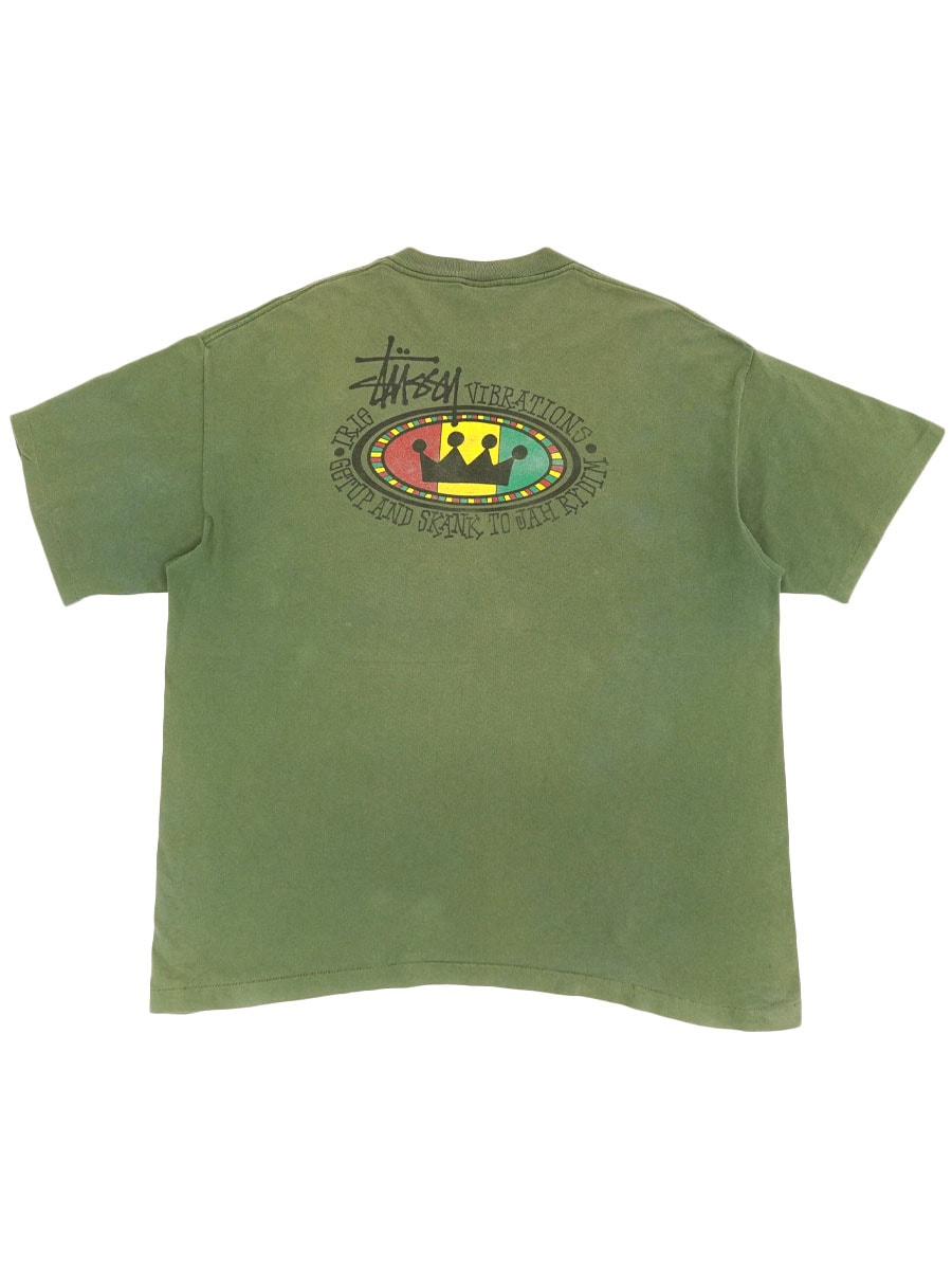 80's～ 黒タグ STUSSY ラスタクラウンロゴ 両面プリント Tシャツ