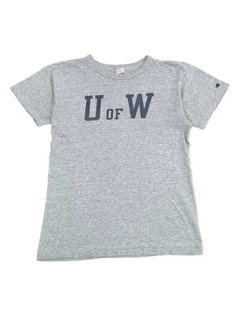 80's チャンピオン トリコタグ ''U OF W'' 染み込みプリント Tシャツ